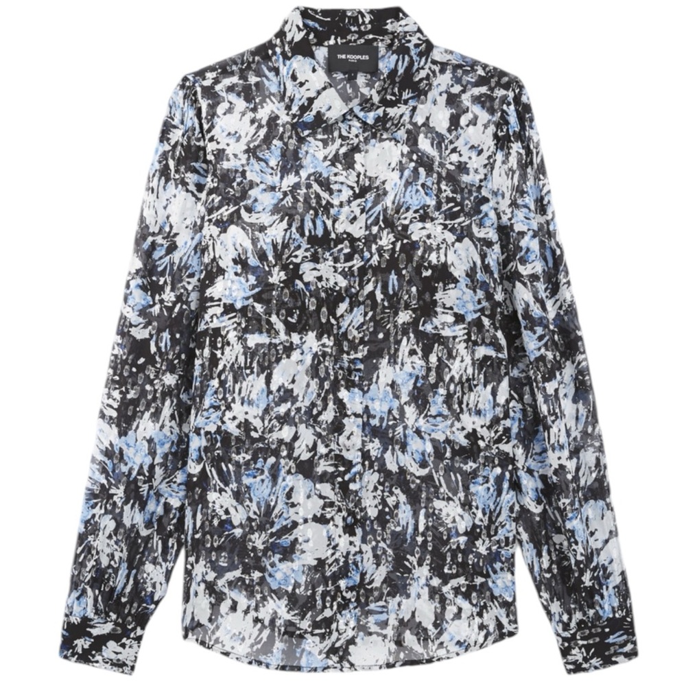 The KOOPLES FITTED BLUE AND WHITE PATTERNED SHIRT
